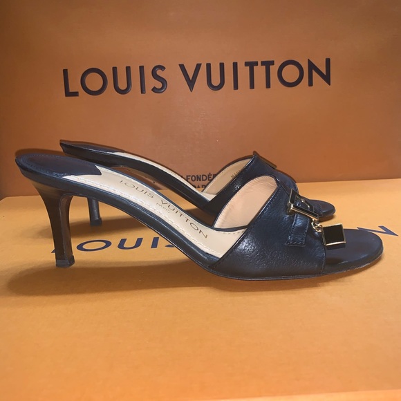 Louis Vuitton black leather dice mule heels - Picture 5 of 9